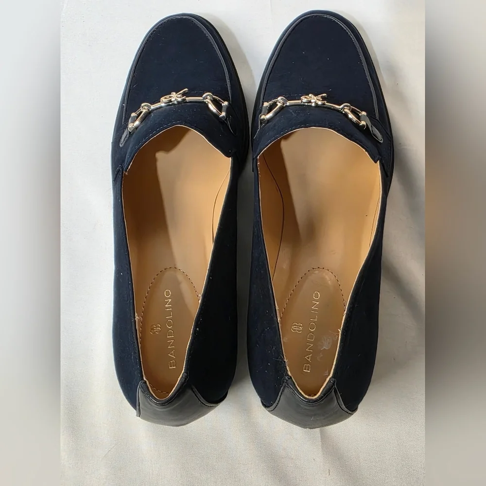Bandolino Navy Rummie Bit Block Heel Loafers Womens Size 10